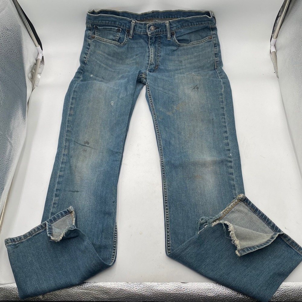Levi's 514 Straight Fit Jeans Mens 33x34 Blue Distressed Frayed Hem Denim Pants